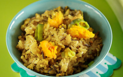 Gebratener Wildreis mit Kürbismus und Lauch