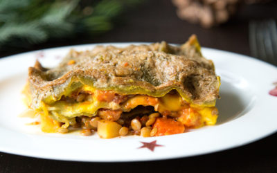 Safran-Kürbislasagne mit Linsen